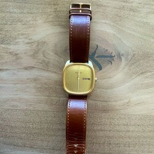 Nixon Men's The Identity Gold Dial Gold Steel Brown Leather Strap Watch